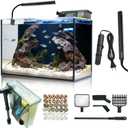 10 Gallon Aquarium Set Glass Fish Tank, Heater Self Cleaning System Filter with Media Bright Light Cleaning Tool, Leak-Proof Clear Rimless Betta Tropical Freshwater Fish