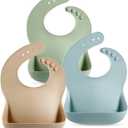 PandaEar Set of 3 Silicone Baby Bibs Waterproof, Soft, Unisex, 10-72 Months (Brown/Blue/Green)