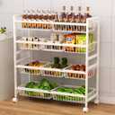 Cinati 4-Tier Kitchen Storage Cart, Adjustable Rolling Pantry Storage Cart with 10 Baskets & Handle, 29''W Metal Snack Cart with Wheels, Kitchen Shelf Organizer for Fruit, Vegetables, Potato(White)