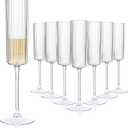 36 Pack Clear Plastic Champagne Flutes - 6oz Ribbed Disposable Champagne Glasses - Clear Vintage Mimosa Glasses with Long Stem - Elegant Sparkling Champagne Stemware for Weddings, Parties