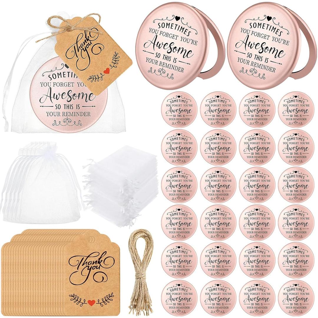 Soaoo 24 Set Inspirational Compact Mirror Sometimes You Forget Your Awesome Gifts Bulk for Women Appreciation Pocket Compact Mirrors for Summer Christmas Employee Coworker Wedding Bridal Shower Gift