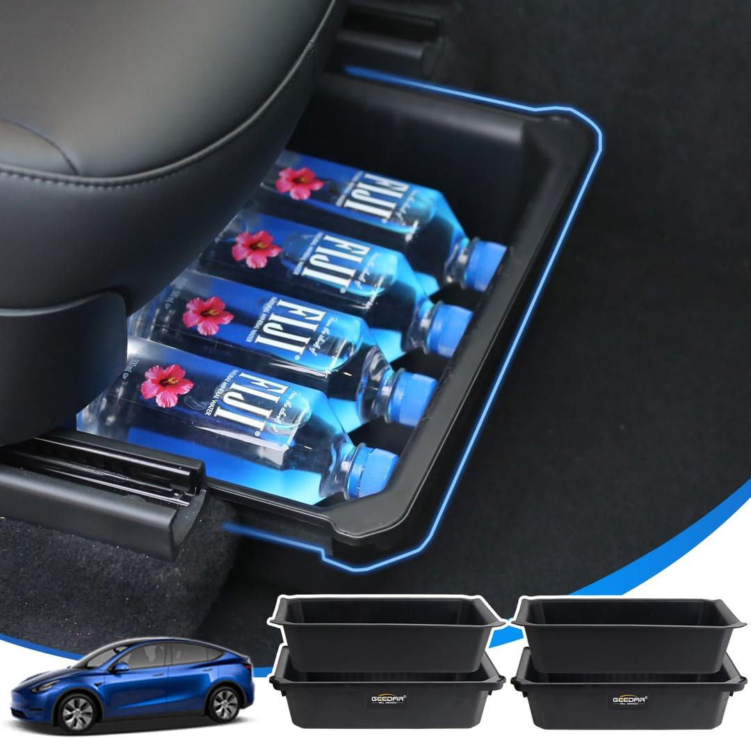 GEEDAR 2 Pack Tesla Model Y Under Seat Storage Box Organizer, Upgraded ABS + TPE Double Layer Hidden Storage Box, Washable Underseat Storage Organizer fit Tesla Model Y Accessories 2021-2024