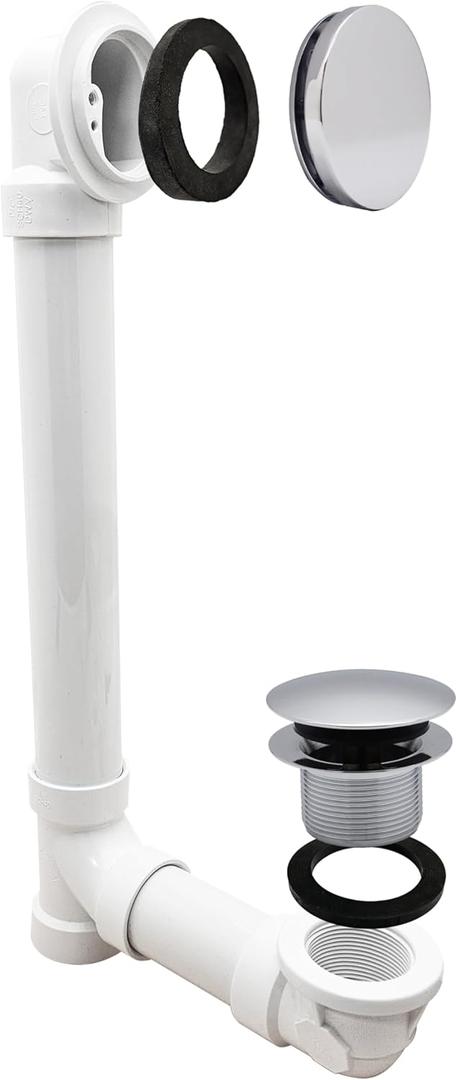 Westbrass 493244H-26 14" Sch. 40 PVC Bath Waste & Overflow Assembly with Illusionary Faceplate and Tip-Toe Drain Plug, Polished Chrome