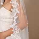 Wedding Veil Pearls Lace Flower Bridal Veil,1 Tier Cathedral Length Fingertip Length Veil Bride Veil with Metal Comb (White)
