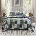 Madison Park Patchwork Farmhouse Green/Navy Queen Quilt Set, 3pc, Full/Queen