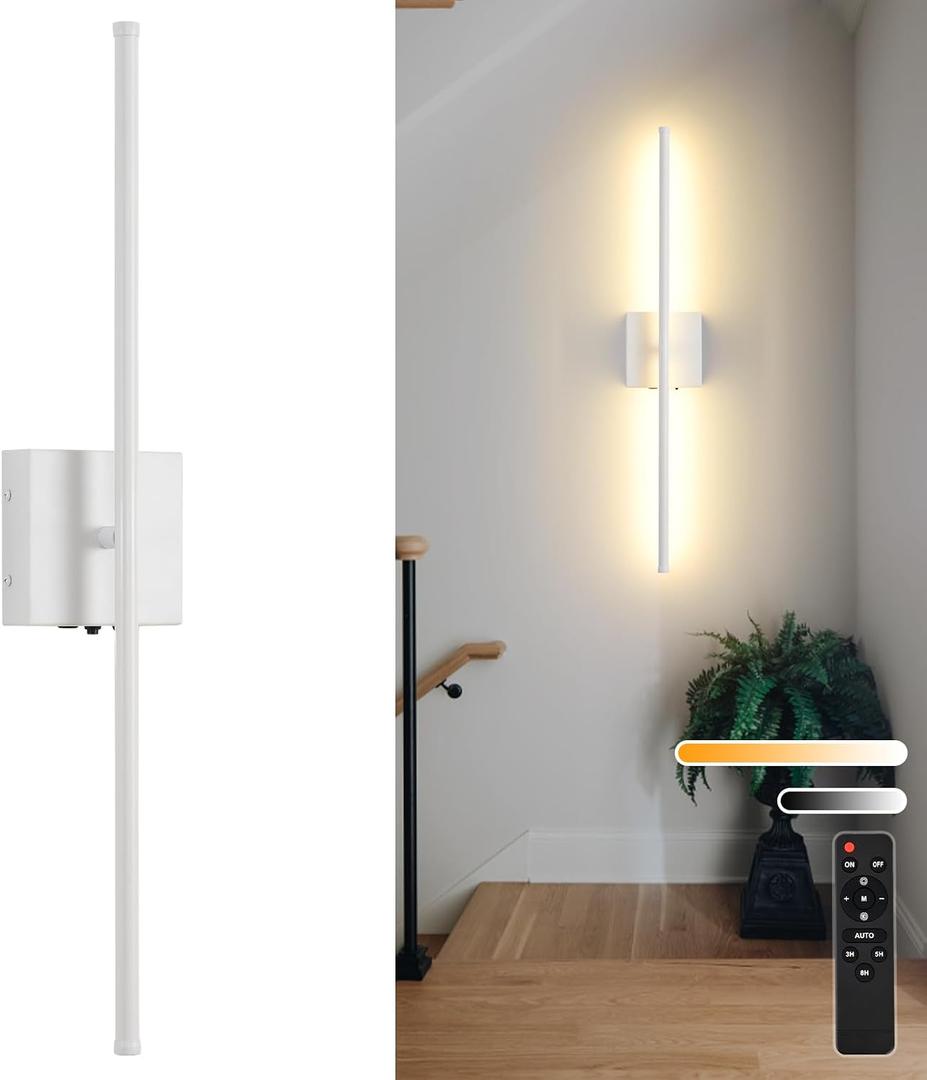 Rechargeable Battery Operated Wall Sconces, 11000mAh Wireless White Wall Lights with Remote Control, 350°Rotate Dimmable Wall Lamp, 3 Color Temperatures, for Bedroom Living Room Hallway, 1 PCS, 1 Pack