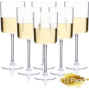 Ciaell 12 Pack Clear Plastic Wine Glasses - 10 Oz Disposable Wine Glasses with Stem for Parties & Weddings & Poolside & Outdoors & Camping