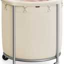 SONGMICS 63.5-Gallon (240 L) Laundry Basket with Wheels, Rolling Round Heavy-Duty Laundry Hamper Cart with Steel Frame and Removable Bag, 2 Locking Wheels, Cream White and Metallic Silver URLS012W01