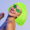 Lime Green Bob Wigs Colorful 3 Pcs Funny Wigs for Women Neon Green Costume Party Wig for St Patrick'S Day Short Neon Green Wig Cosplay Outfit Halloween Party +Sunglasses+Hair Cap