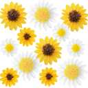 12Pcs Sunflower Daisy Tissue Paper Pom Poms Flower 12" 8" for Yellow Brown White Themed Birthday Party Sunshine Baby Shower Bridal Country Wedding Party iwlorys