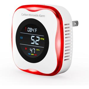 Carbon Monoxide Detectors Plug in, 3-in-1 Portable CO Detector with Temperature & Humidity Display for Home, Hotel, RV & Travel