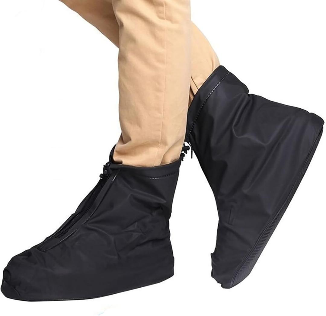 Waterproof Shoe Covers, Reusable Foldable Slip Proof Bottom Overshoes with Zipper, Keep Shoes Dry for Cycling Fishing Walking in Rain Snow and Mud (US MEN6-7)