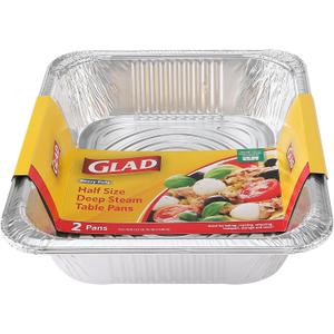 Glad Disposable Half Size Aluminum Steam Pans, Deep Heavy Duty Foil Pans for Steaming, Baking, Roasting, Meal Prep, Catering & Freezer Storage, 12.5 x 10.25 x 2.5 Inch, 2 Count