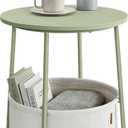VASAGLE LILEA Collection - Small Round Side End Table, Modern Nightstand with Fabric Basket, Laurel Green and Cream White ULET223C69