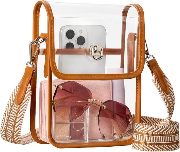 JANTHYE Clear Purse Bag for Women Stadium Approved, Clear Crossbody Bag for Concerts Sports Events Festivals, Brown