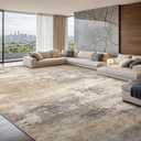 12x15 Washable Area Rug for Bedroom: Modern Low-Pile Texture Carpets with a Non-Slip Rubber Backing Abstract Area Rug Ideal for High-Traffic Areas Like Living Rooms and Dining Room (Brown Beige)