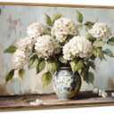 Framed Vintage Hydrangea Wall Art Rustic White Hydrangeas Prints Wall Decor Vintage Floral Bathroom Canvas Painting Farmhouse Flower Still Life Paintings Artwork for Bedroom Living Room 8x10 Inch 