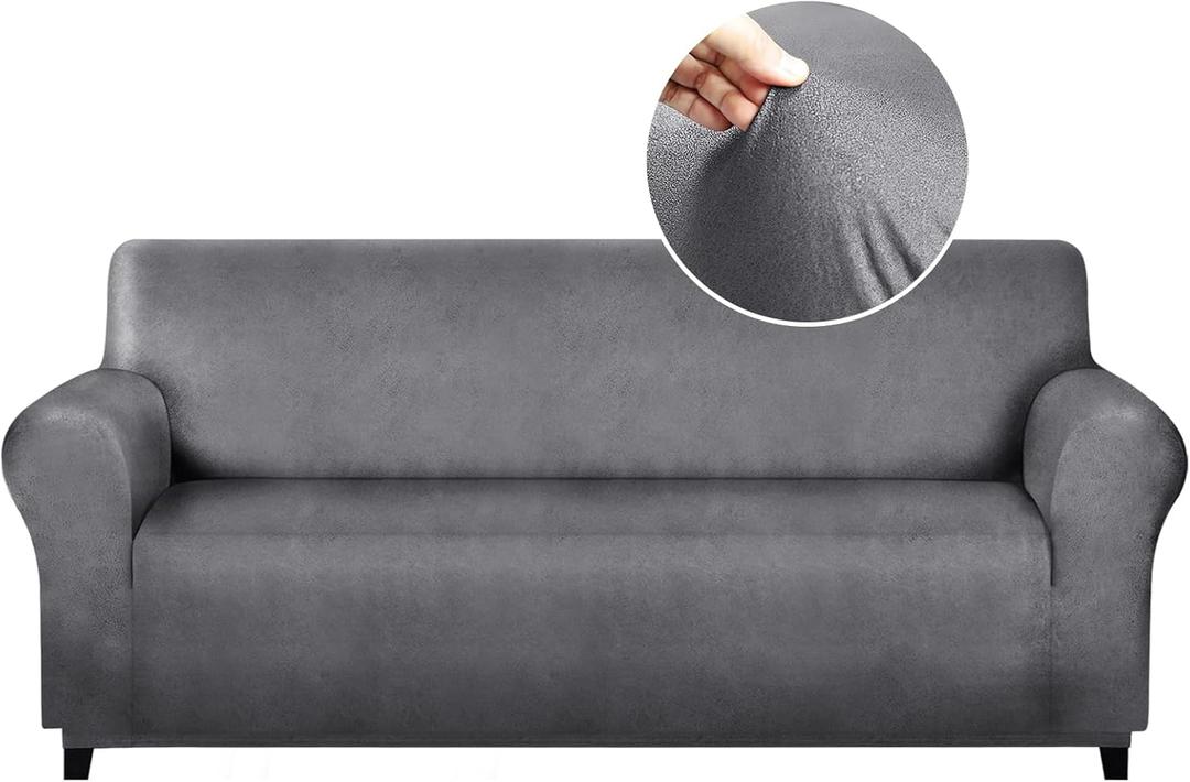 molasofa Sofa Covers - Couch Cover for Leather Couch, Soft and Washable Sofa Covers with Leather-Like Quality. Non-Pilling, Non-Slip 1-Piece Couch Cover for Dogs, Cats, and Kids (Gray)
