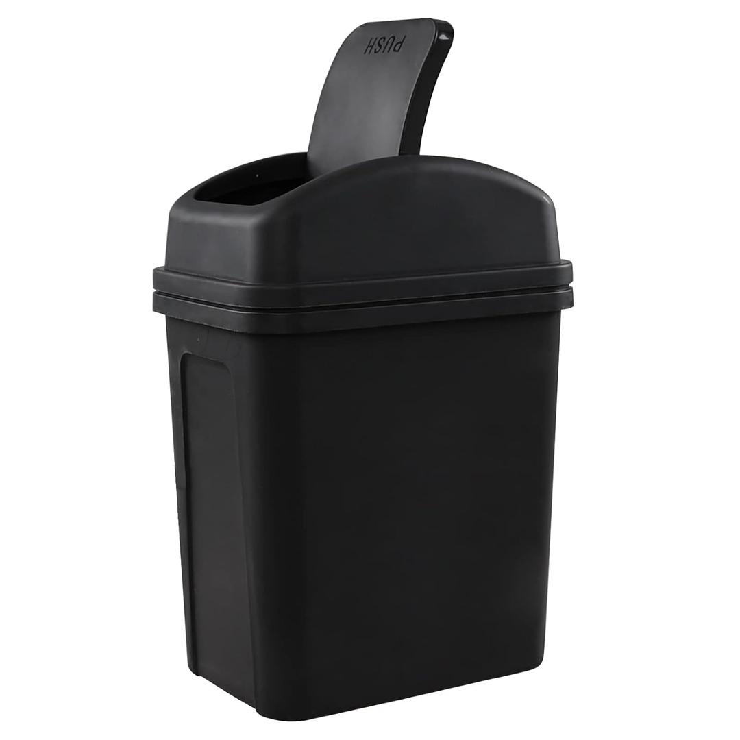 Idotry 1.8 Gallon / 7 Liter Plastic Trash Can, Small Garbage Bin with Swing Lid, Black