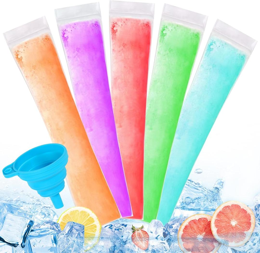 300 Disposable Ice Popsicle Mold Bags Comes With A Funnel, BPA Free Freezer Tubes, Healthy Snack Yogurt Stick Juice Fruit Smoothies Ice Freezing