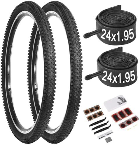 Fansport 24/26x1.95” Bike Tire, 2 Pack 24/26x1.95 Folding Bicycle Tire and Tube, 24/26 Inch Mountain Bike Tires,Replaceable 26/24 Inch Bike Tires with Repair Tools for MTB,BMX