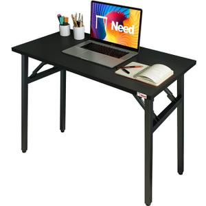 Need Folding Desk - 31 1/2" No Assembly Foldable Small Computer Table,Sturdy and Heavy Duty Writing Desk for Small Spaces, Black&Black Frame
