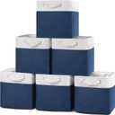 Storage Cubes, Collapsible Storage Bins Organizer for Closet, Fabric Storage Box with Cotton Rope Handles, Decorative Storage Baskets for Shelves, Nursery, Toy, set of 6 - White/Blue