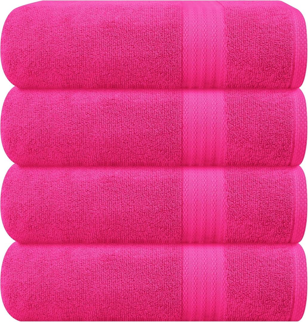 GLAMBURG Premium Cotton 4 Pack Bath Towel Set - 100% Pure Cotton - 4 Bath Towels 27x54 - Ideal for Everyday use - Ultra Soft & Highly Absorbent - Hot Pink
