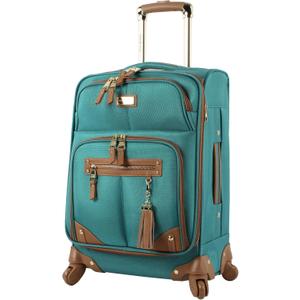 Steve Madden Designer Luggage Collection - Lightweight 24 Inch Expandable Softside Suitcase - Mid-size Rolling 4-Spinner Wheels Checked Bag (Harlo Teal Blue)