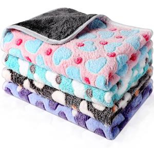 Reginary 4 Pcs Waterproof Guinea Pig Blankets Washable Small Animal Fleece Bedding Guinea Pig Cage Liners Reusable Training Pads Pet Pee Pad Sleep Mat for Hamster(Heart Pattern,12 x 12 Inch)