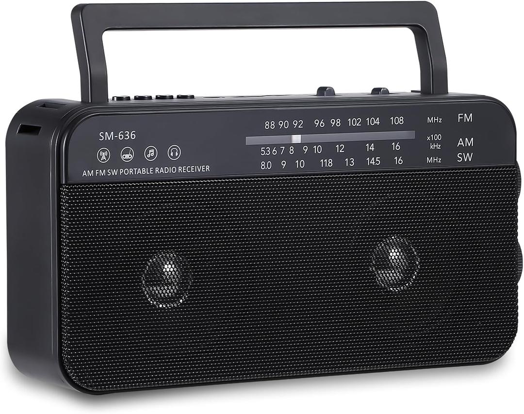 Portable AM FM Shortwave Radio with Bluetooth Speaker Plug in Wall, 3X D Cell Batteries Or AC Power Transistor Radio with 2 Tone Mode, Double Loud Speakers, Support AUX/USB/TF Card Play