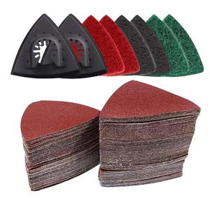 133PCS Oscillating Tool Sanding Pads Kit,125 Sandpaper, 2 Triangular Sanding Pads and 6 Triangular Scrubbing Pads for Surface Sanding,Mechanical Maintenance Cleaning,Polishing,Deburring
