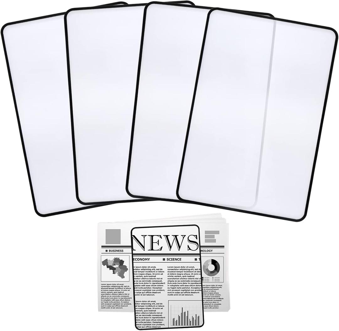 4Pcs Page Magnifying Sheet 3X Lightweight Optical Plastic Fresnel Lens Bookmark Flat Magnifier for The Elderly and People with Low Vision Reading Small Prints, Maps and Books