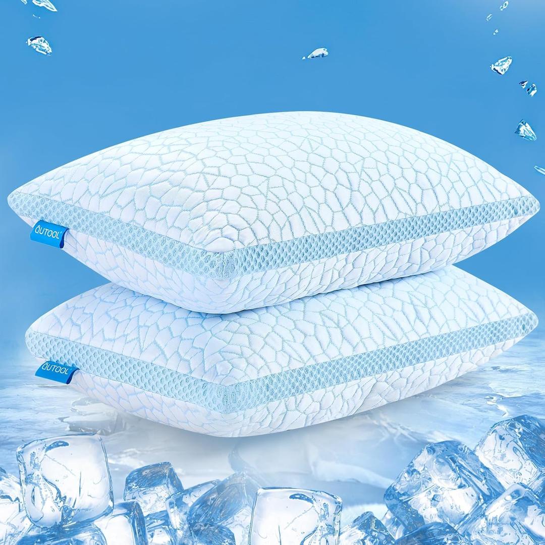 Double Sided Cooling Pillow for Hot Sleepers, Shredded Memory Foam Pillows King Size Set of 2, Adjustable Soft & Firm Gel Bed Pillow for Side, Back, Stomach Sleepers (Icy Blue)