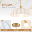 Milk Flower Gold Chandelier, 16" Vintage Milk Glass Floral Pendant Light | Adjustable Height Hanging Chandelier for Dining Room Living Room Kitchen Island Bedroom