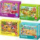 QUOKKA 100 Piece Puzzles for Kids Ages 4-6 – 4xSET Search and Find Kids Puzzles Ages 5-8 – Artist-Crafted Illustrations with Children Daily Life, Hidden Objects - Educational Activity Toy Gift