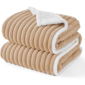 Bedsure ComfyFleece Waterproof Dog Blankets for Large Dogs - Soft Pet Cat Blanket Corduroy Fleece for Couch Protector Washable, Cozy Calming Reversible Furniture Protection,40"x50", Tuscan Beige