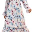 Sunny Spirit Women's Floral Boho Midi Dress 2025 Spring Fall Long Sleeve V Neck Chiffon A-Line Flowy Party Dresses (XL)