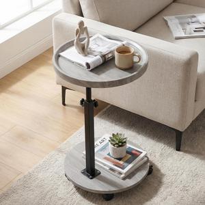 YYW C Table End Table Adjustable Height, Couch Tables that Slide Under for Small Spaces, 360°Swivel TV Tray Table, C Shaped Side Tables Living Room and Bedroom for Sofa, Bed, Chair, Snack (Wood Gray)