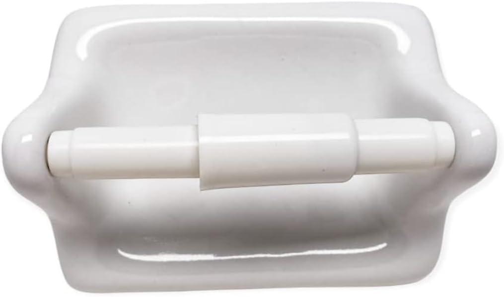 Tenedos Glazed Ceramic Bathroom Toilet Paper Holder Accessory White Wall Mount Durable Classic Design Not for Flat Surface Installation