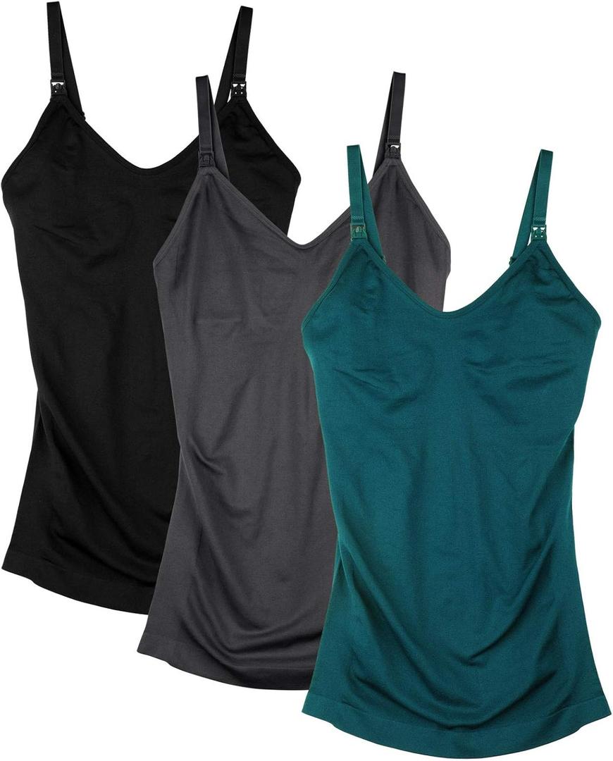 Womens Maternity Nursing Tank Cami for Breastfeeding with Adjustable Straps (Medium, 3pck/Black/Dgrey/Green), 3xl