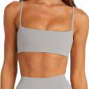 LASLULU Womens Adjustable Spaghetti Straps Sports Bra Square Neck Wireless Padded Workout Yoga Crop Tops (Beige, S)