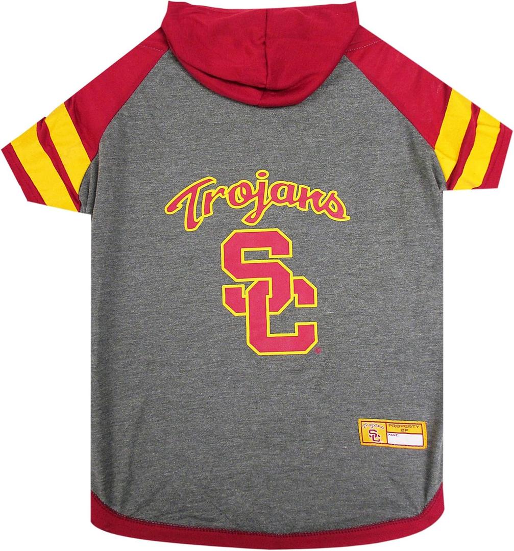 NCAA USC TROJANSHOODIE for Dogs & Cats, Medium Collegiate Licensed Dog Hoody Tee Shirt. Sports Hoody T-Shirt for Pets. College Sporty Dog Hoodie Shirt. M