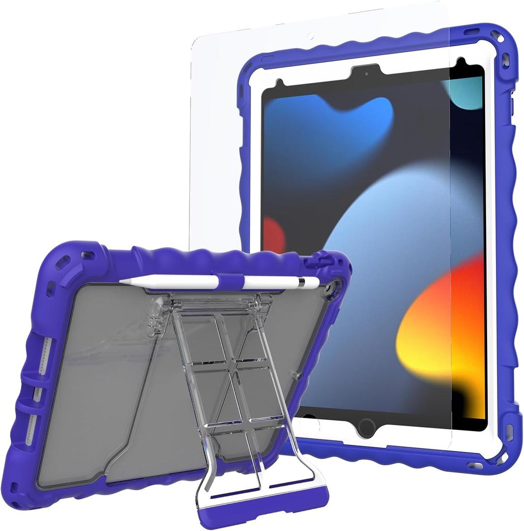 Case for iPad 9th/8th/7th Generation, iPad 10.2inch Case (2021/2020/2019), Shockproof with Screen Protector, Pencil Holder & Shoulder Strap,Handle Stand, Apple iPad 10.2 Inch (Blue)