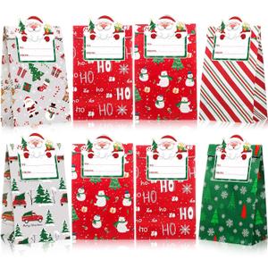 Blosssound 30 Pack Winter Paper Gift Bags Blue Wonderland Treat Bags with Name Stickers Christmas Candy Cookie Craft Party Favors Holiday Festive Home Party Decor Supplies(Christmas)