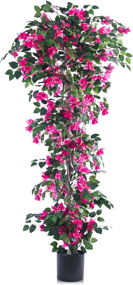 Artificial Bougainvillea Tree -6FT Faux Bougainvillea Tree with Realistic Flowers, Tall Fake Flower Tree for Indoor or Outdoor Decor, Silk Floral Plant for Living Room, Porch, Garden (Pink)