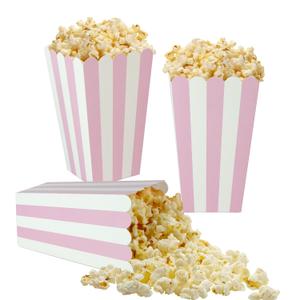 24 Pack Striped Popcorn Boxes - Carnival Parties Mini Paper Popcorn and Candy Containers, Party Supplies for Movie Nights (Pink)