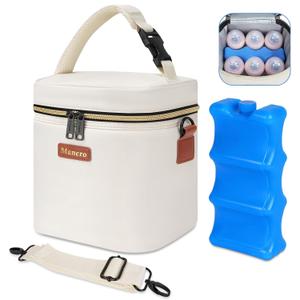 Mancro Breastmilk Cooler Bag with Ice Pack, Fits 6 Insulated Baby Bottles Up to 9 Ounce, Breast Milk Cooler for Nursing Mom (Cream)