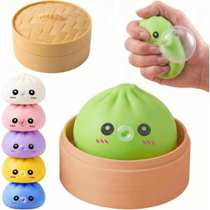 Dumpling Squishy Toy with Bubble Blowing Feature, Squishy Dumpling Stress Relief Toy, Cute Bao Bun Squeeze Toy with Steamer Box, Soft Sensory Fidget Desk Toy Gift (2, Green)