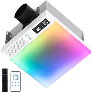 VallisCo Bathroom Exhaust Fan with Light, Bluetooth Speaker, Odor & Humidity Sensors, 230 CFM Quiet Ceiling Fan with 3 Dynamic RGB Lighting, 3CCT - Remote App Control - Compatible with Alexa, Pro
